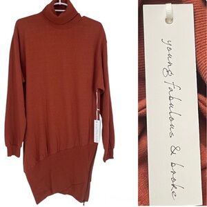 YOUNG FABULOUS & BROKE NWT LONG SLEEVE TURTLENECK SWEATSHIRT DRESS ASYMMETRICAL